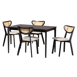 Baxton Studio Dannell Mid-Century Modern Cream Fabric and Black Finished Wood 5-Piece Dining Set